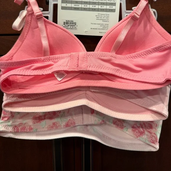 Bebe  NWT Girls Sz 32A  3 Pack Pinks & Floral Slightly Padded Bras  (I049) - Picture 6 of 9